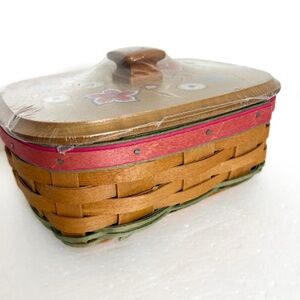 Longaberger 2010 Mothers Day Basket New Painted Floral on Wood Lid plastic liner